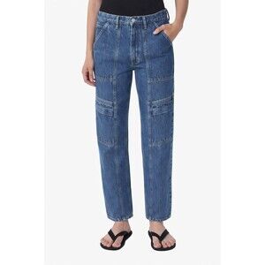 Agolde Cooper Cargo Blue Jeans Size 31 High Rise Easy Straight Organic Cotton